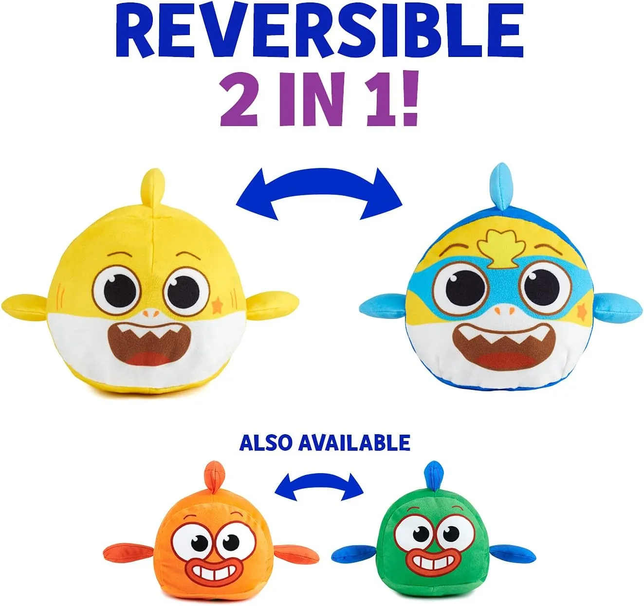 WowWee Baby Shark's Big Show! Reversible Plush Baby Shark Turns Into Super Shark – Flip Plushie Toys for Toddlers