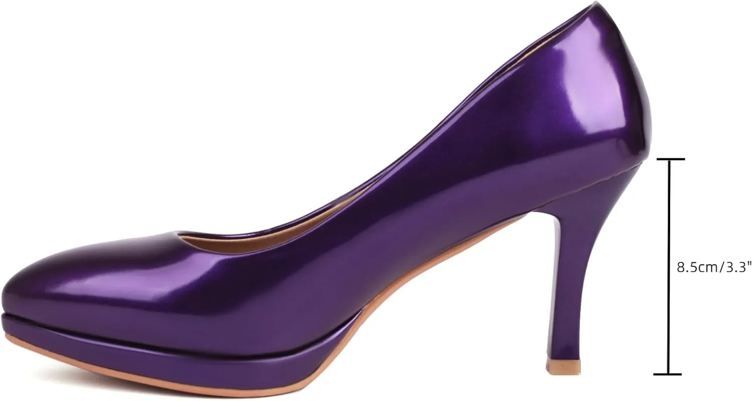 XIEDA Women's Pointed Toe Low Platform High Heels 3 Inch Patent Leather Pumps Classic Elegant for All Occasions