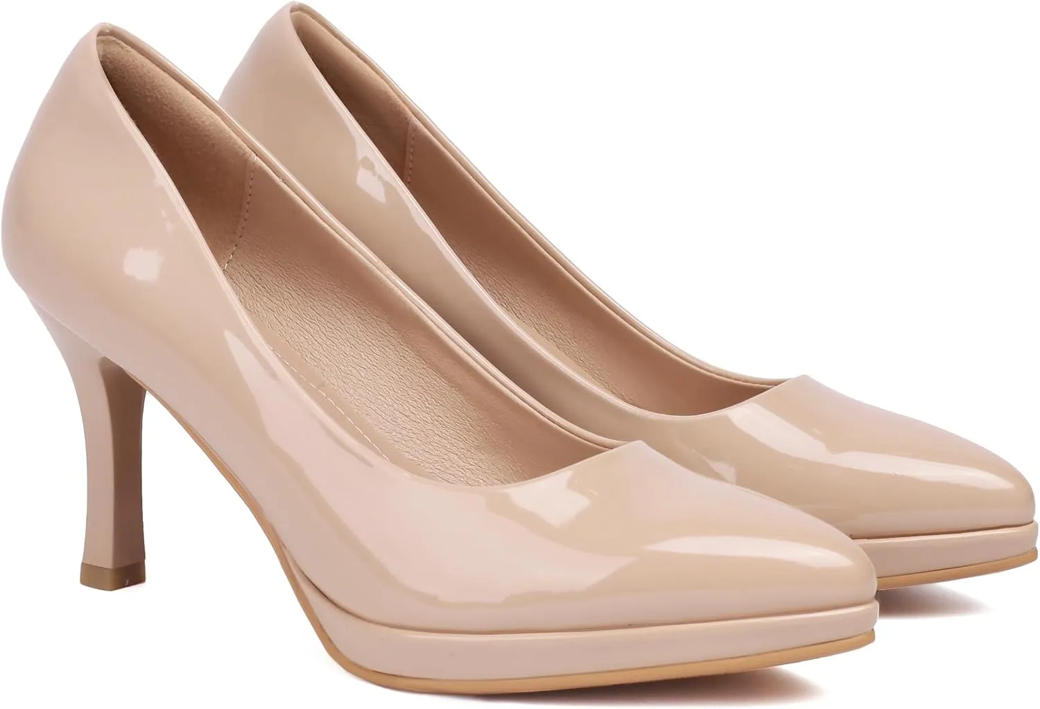 XIEDA Women's Pointed Toe Low Platform High Heels 3 Inch Patent Leather Pumps Classic Elegant for All Occasions