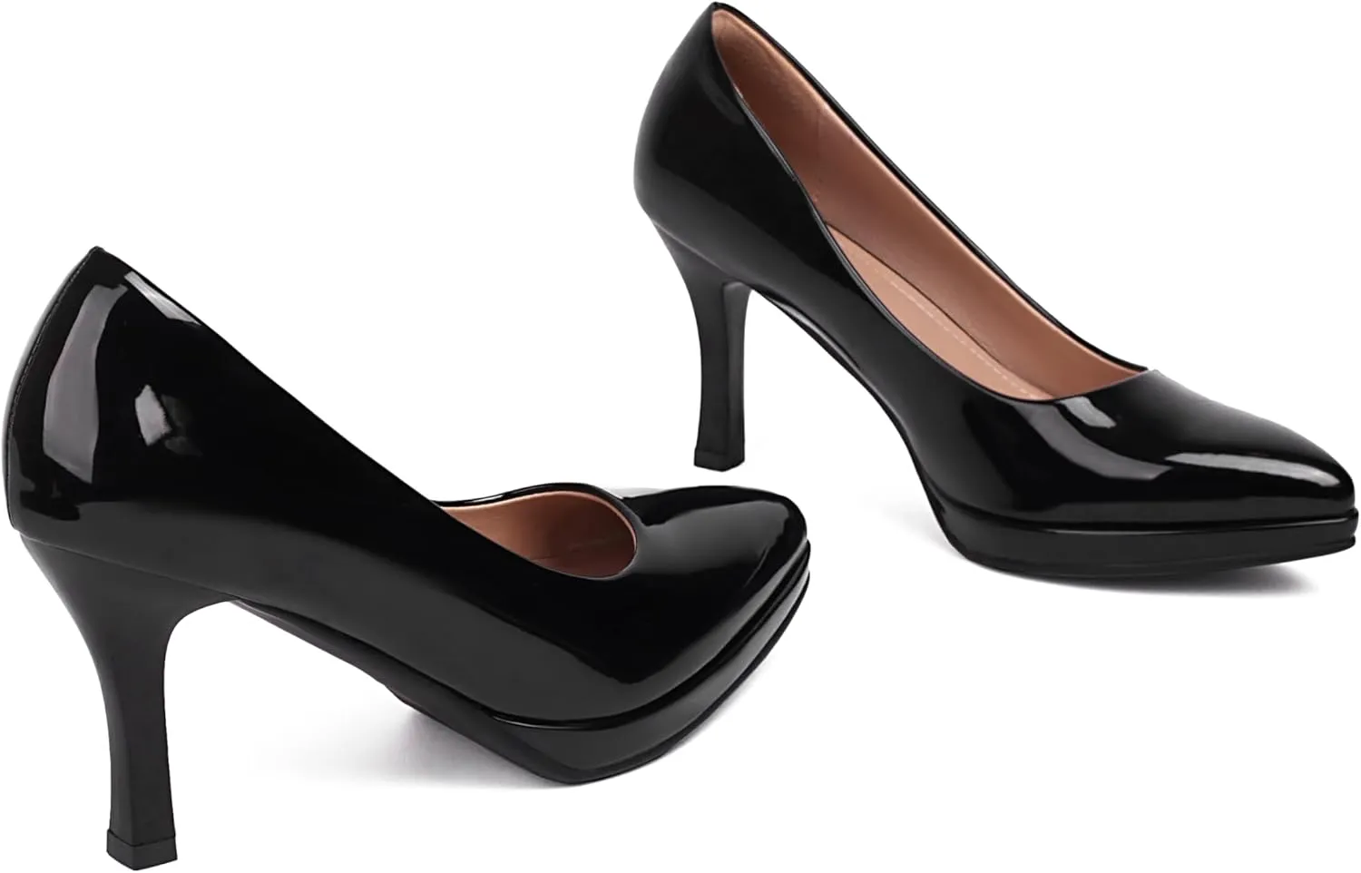 XIEDA Women's Pointed Toe Low Platform High Heels 3 Inch Patent Leather Pumps Classic Elegant for All Occasions