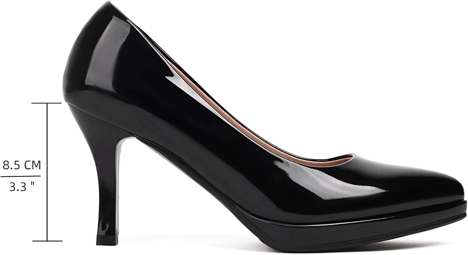 XIEDA Women's Pointed Toe Low Platform High Heels 3 Inch Patent Leather Pumps Classic Elegant for All Occasions