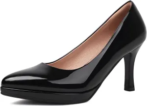 XIEDA Women's Pointed Toe Low Platform High Heels 3 Inch Patent Leather Pumps Classic Elegant for All Occasions
