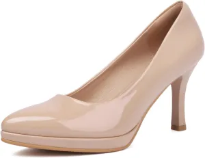 XIEDA Women's Pointed Toe Low Platform High Heels 3 Inch Patent Leather Pumps Classic Elegant for All Occasions