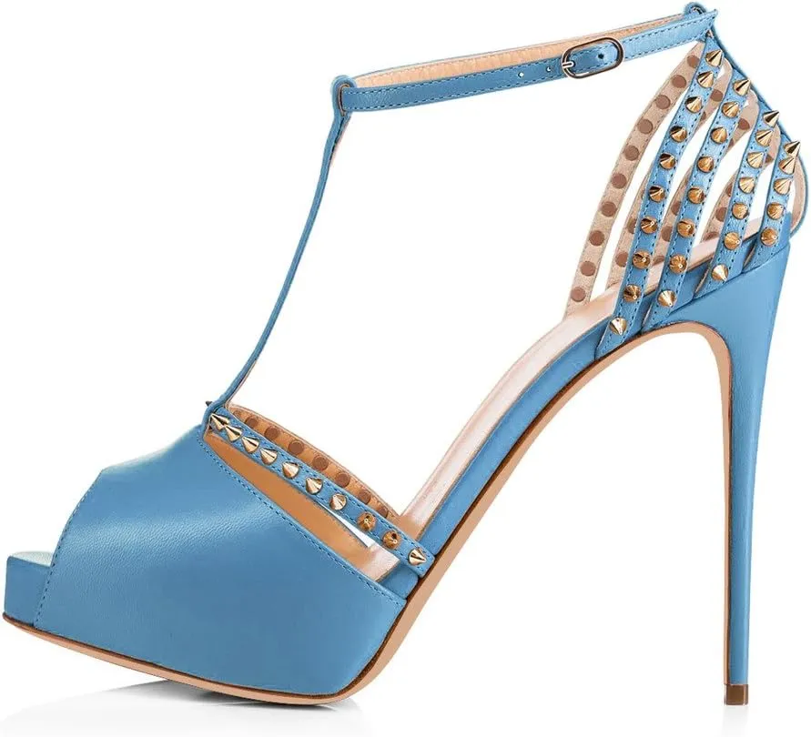 XYD Night Club Sexy Platform High Heel Stiletto Spikes Studded Peep Toe T-strap Chic Sandals Shoes for Women