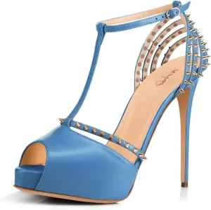 XYD Night Club Sexy Platform High Heel Stiletto Spikes Studded Peep Toe T-strap Chic Sandals Shoes for Women