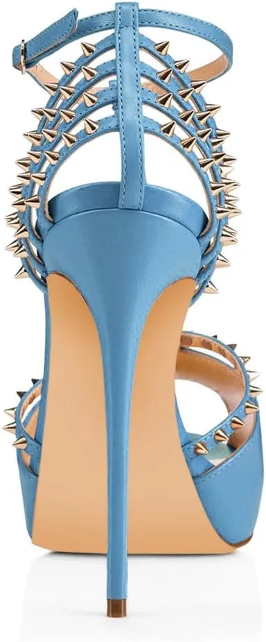 XYD Night Club Sexy Platform High Heel Stiletto Spikes Studded Peep Toe T-strap Chic Sandals Shoes for Women