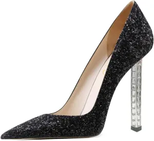 XYD Sexy Lady Stiletto High Heels for Women Closed Pointed Toe Silver-Tone Metal Heel Slip On Elegant Party Evening Shoes
