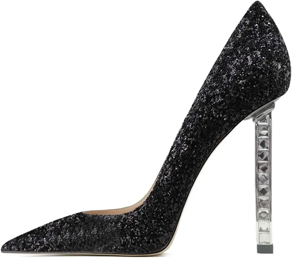 XYD Sexy Lady Stiletto High Heels for Women Closed Pointed Toe Silver-Tone Metal Heel Slip On Elegant Party Evening Shoes