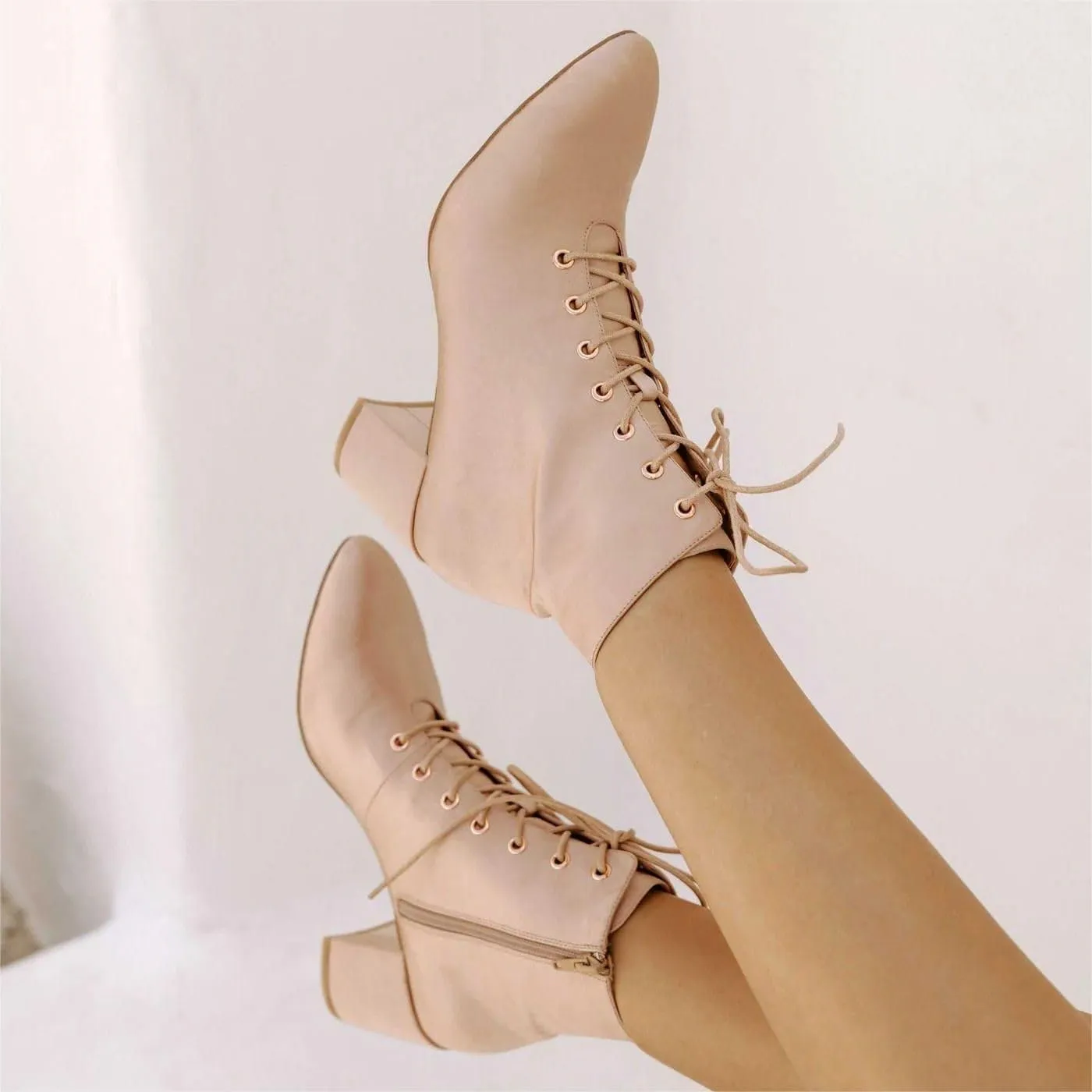 XYD Women Brides Almond Toe Ankle Boots Block Chuny Low Heel Lace-up Side Zip Elegant Booties Shoes for Wedding