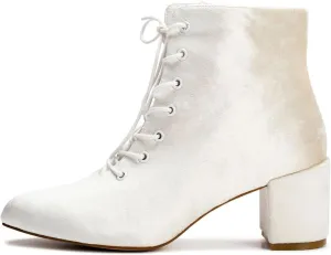 XYD Women Brides Almond Toe Ankle Boots Block Chuny Low Heel Lace-up Side Zip Elegant Booties Shoes for Wedding