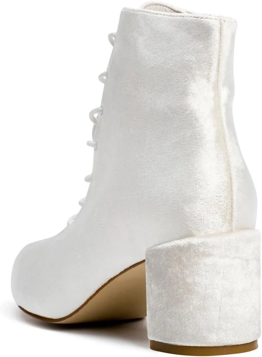 XYD Women Brides Almond Toe Ankle Boots Block Chuny Low Heel Lace-up Side Zip Elegant Booties Shoes for Wedding