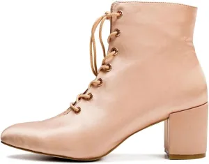 XYD Women Brides Almond Toe Ankle Boots Block Chuny Low Heel Lace-up Side Zip Elegant Booties Shoes for Wedding