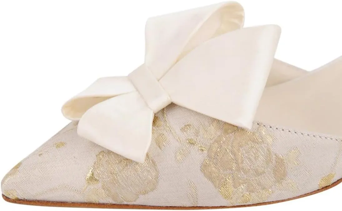 XYD Women D'Orsay Kitten Heel Bridal Bowknot Pumps Elegant Pointed Closed Toe Wedding Prom Shoes