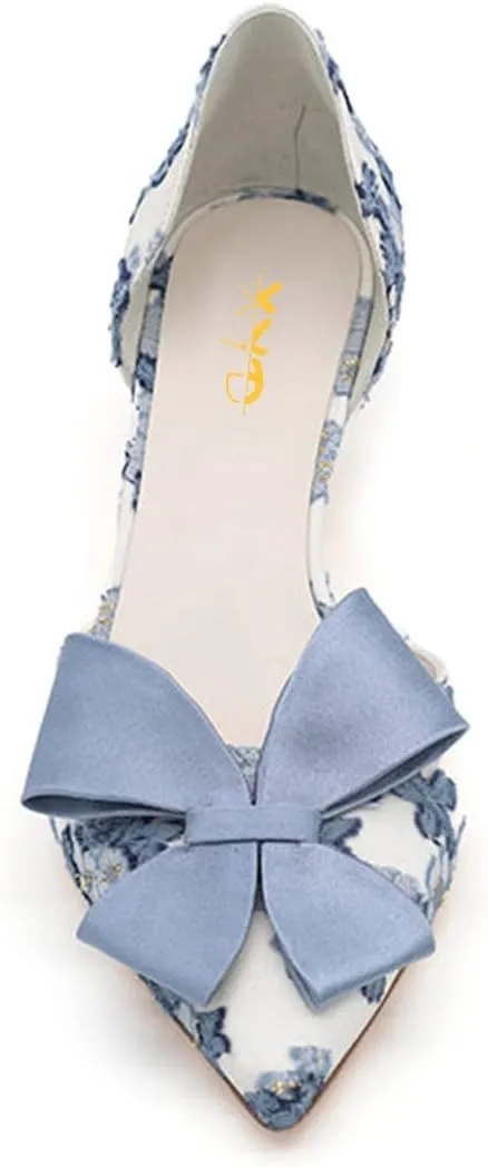 XYD Women D'Orsay Kitten Heel Bridal Bowknot Pumps Elegant Pointed Closed Toe Wedding Prom Shoes