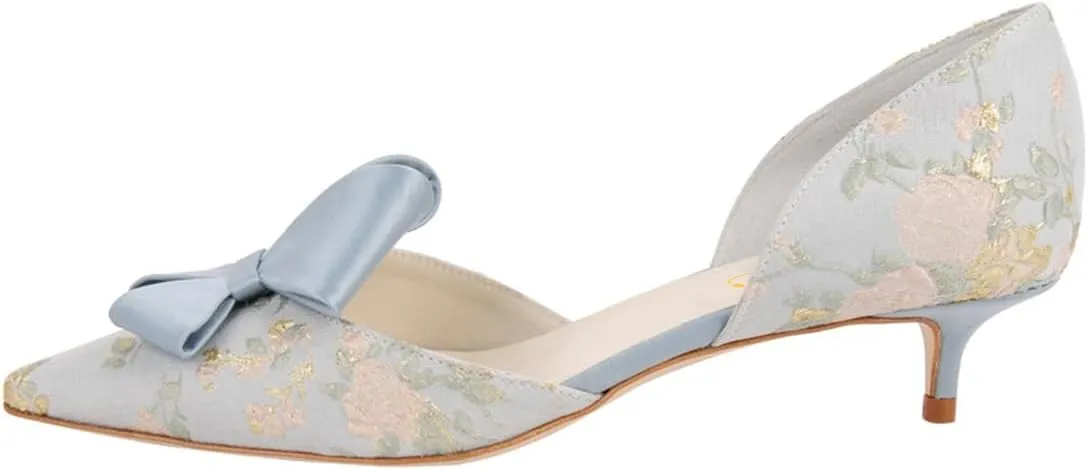 XYD Women D'Orsay Kitten Heel Bridal Bowknot Pumps Elegant Pointed Closed Toe Wedding Prom Shoes