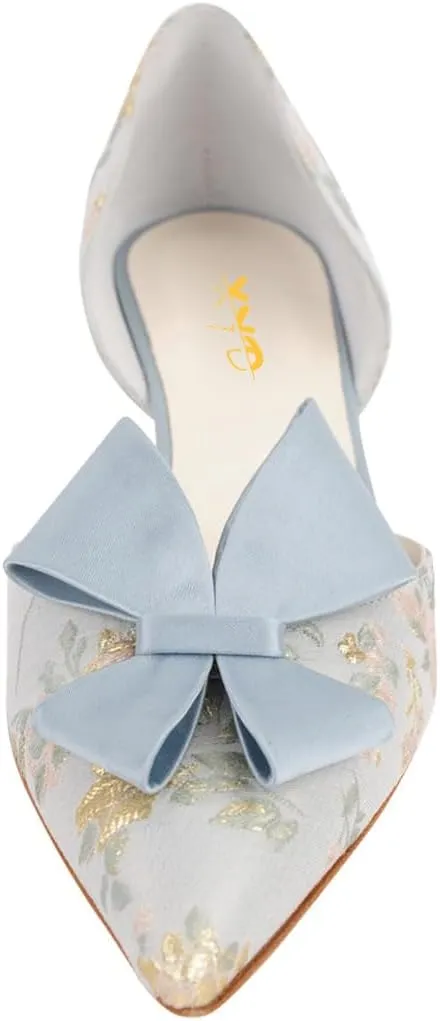 XYD Women D'Orsay Kitten Heel Bridal Bowknot Pumps Elegant Pointed Closed Toe Wedding Prom Shoes