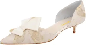 XYD Women D'Orsay Kitten Heel Bridal Bowknot Pumps Elegant Pointed Closed Toe Wedding Prom Shoes