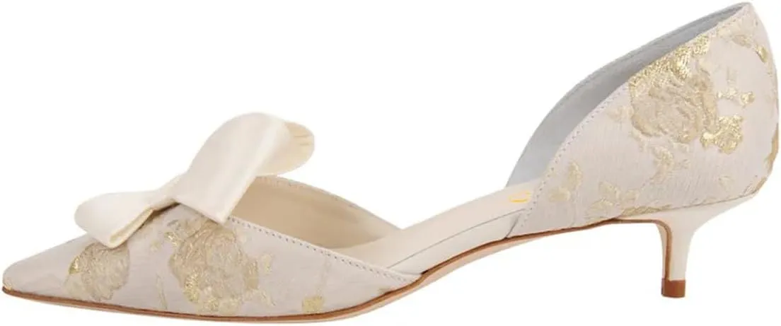 XYD Women D'Orsay Kitten Heel Bridal Bowknot Pumps Elegant Pointed Closed Toe Wedding Prom Shoes