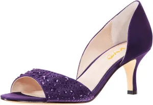 XYD Women Peep Toe Rhinestones Crystals D'Orsay Sandals Mid Thin Heels Slip-on Bridal Evening Satin Shoes
