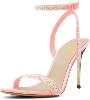 XYD Women Stiletto Heels Open Toe Pearl Sandals Ankle Strap Pumps with Buckle Bridal Party Elegant Shoes