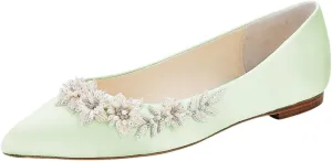 XYD Women Wedding Flats Floral Pearl Embellishment Elegant Pointed Toe Slip-ons Satin Bridal Prom Shoes