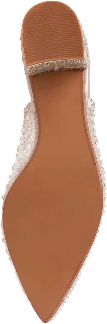 XYD Women's Elegant Rhinestone Pumps Sheer Mesh Slingback Block Low Heels Pointed Toe Slip On Crystal Bridal Wedding Shoes