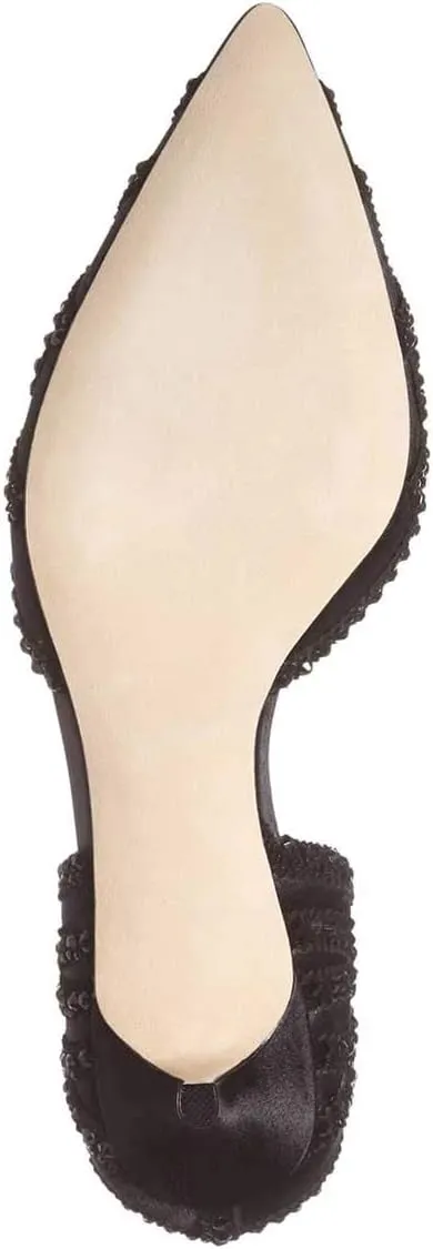 XYD Women's Pumps, Elegant Pointed Toe, D'Orsay Kitten Low Heels, Rhinestone Studs, Slip-On Satin Shoes for Wedding