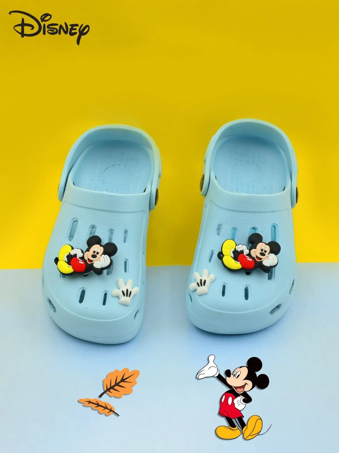 Yellow Bee Boys’ Disney Mickey Mouse Clogs with 3D Rotating Charm – Light Blue
