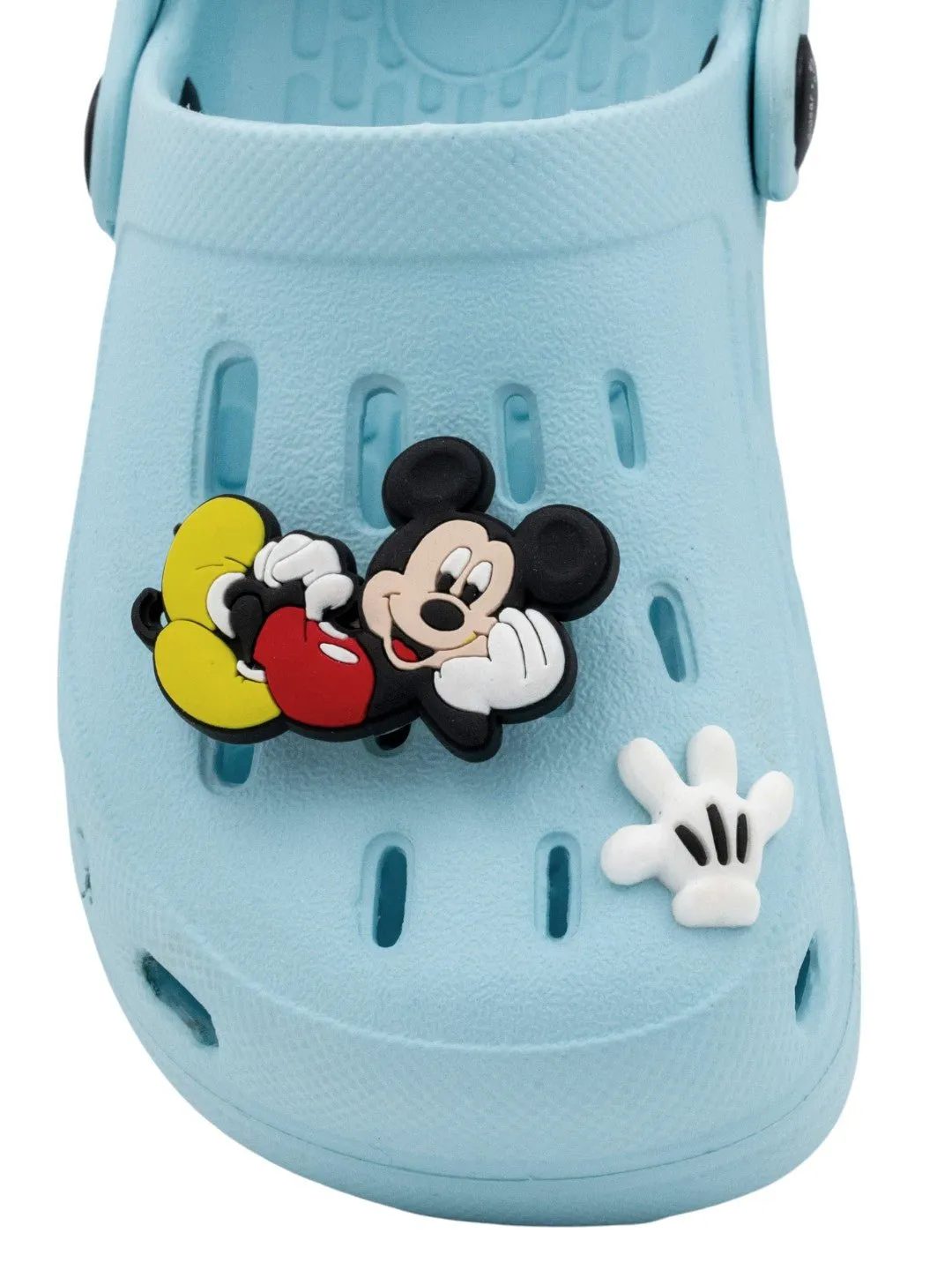 Yellow Bee Boys’ Disney Mickey Mouse Clogs with 3D Rotating Charm – Light Blue