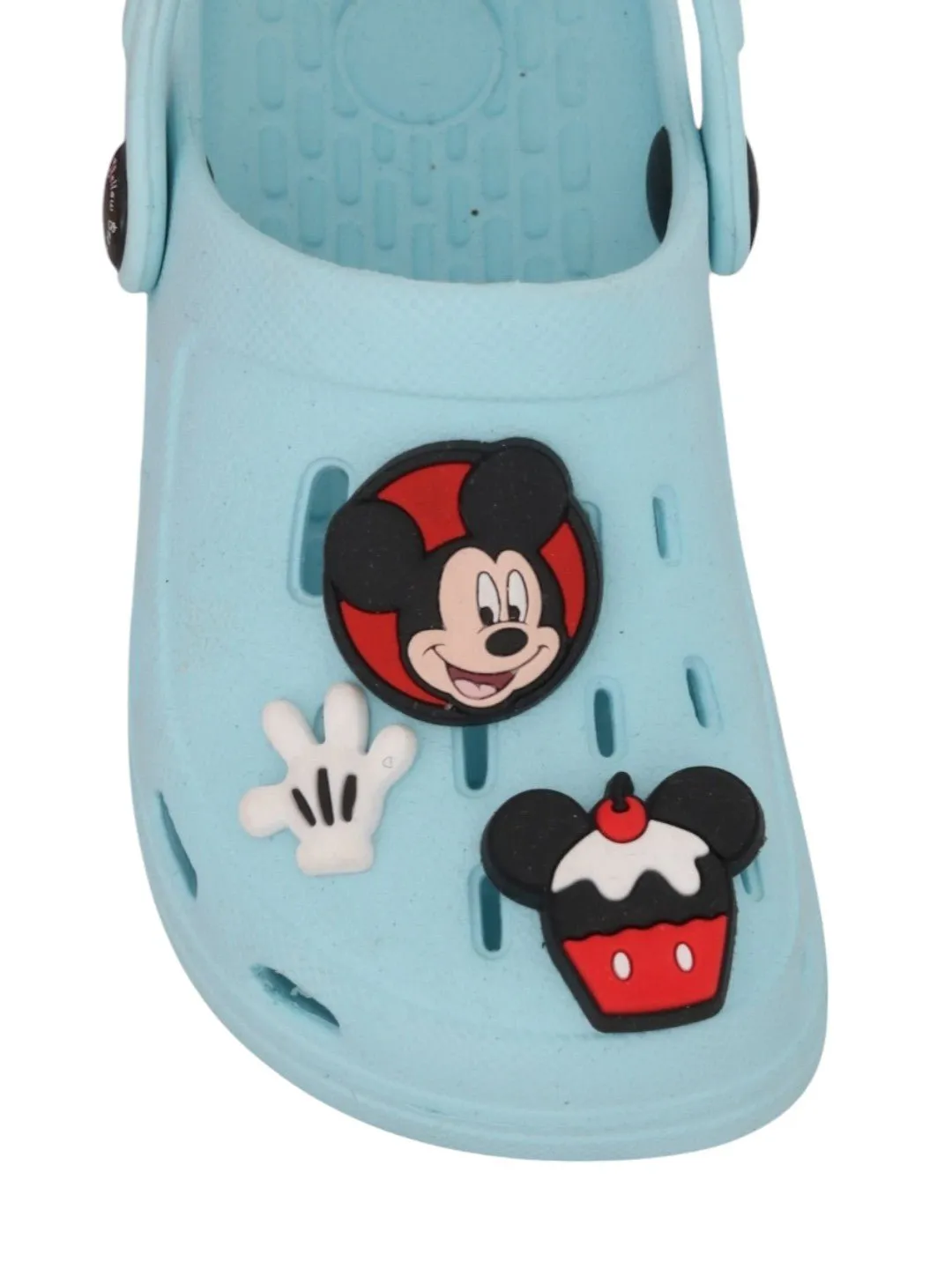 Yellow Bee Boys’ Disney Mickey Mouse Clogs with Gloves & Cupcake Charms – Light Blue