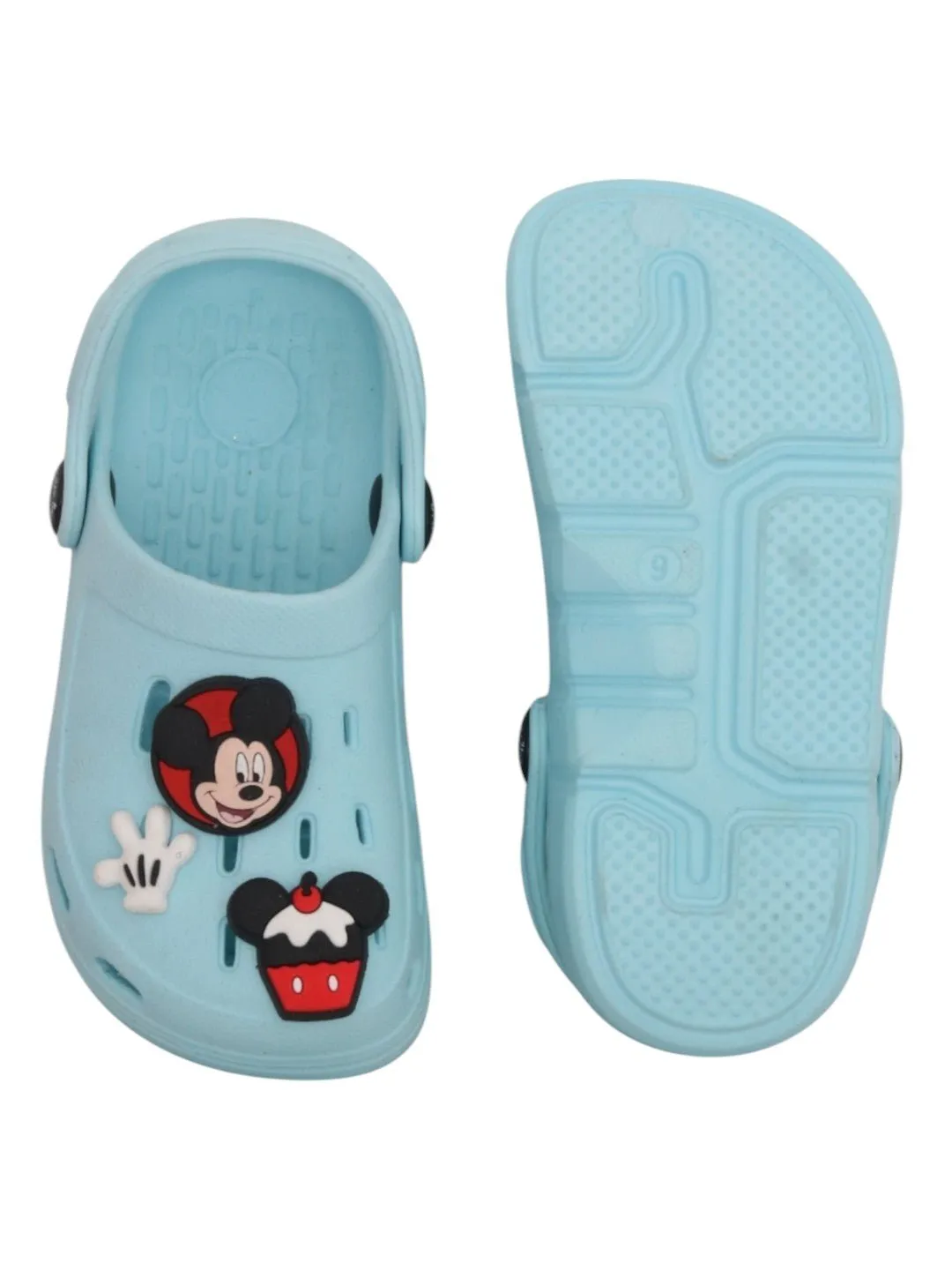 Yellow Bee Boys’ Disney Mickey Mouse Clogs with Gloves & Cupcake Charms – Light Blue