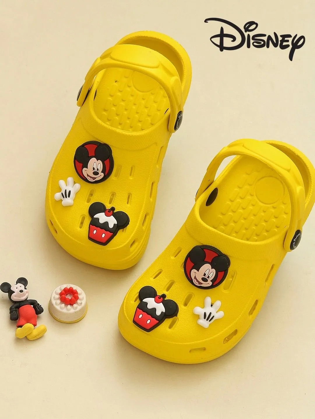 Yellow Bee Boys’ Disney Mickey Mouse Clogs with Gloves & Cupcake Charms – Yellow
