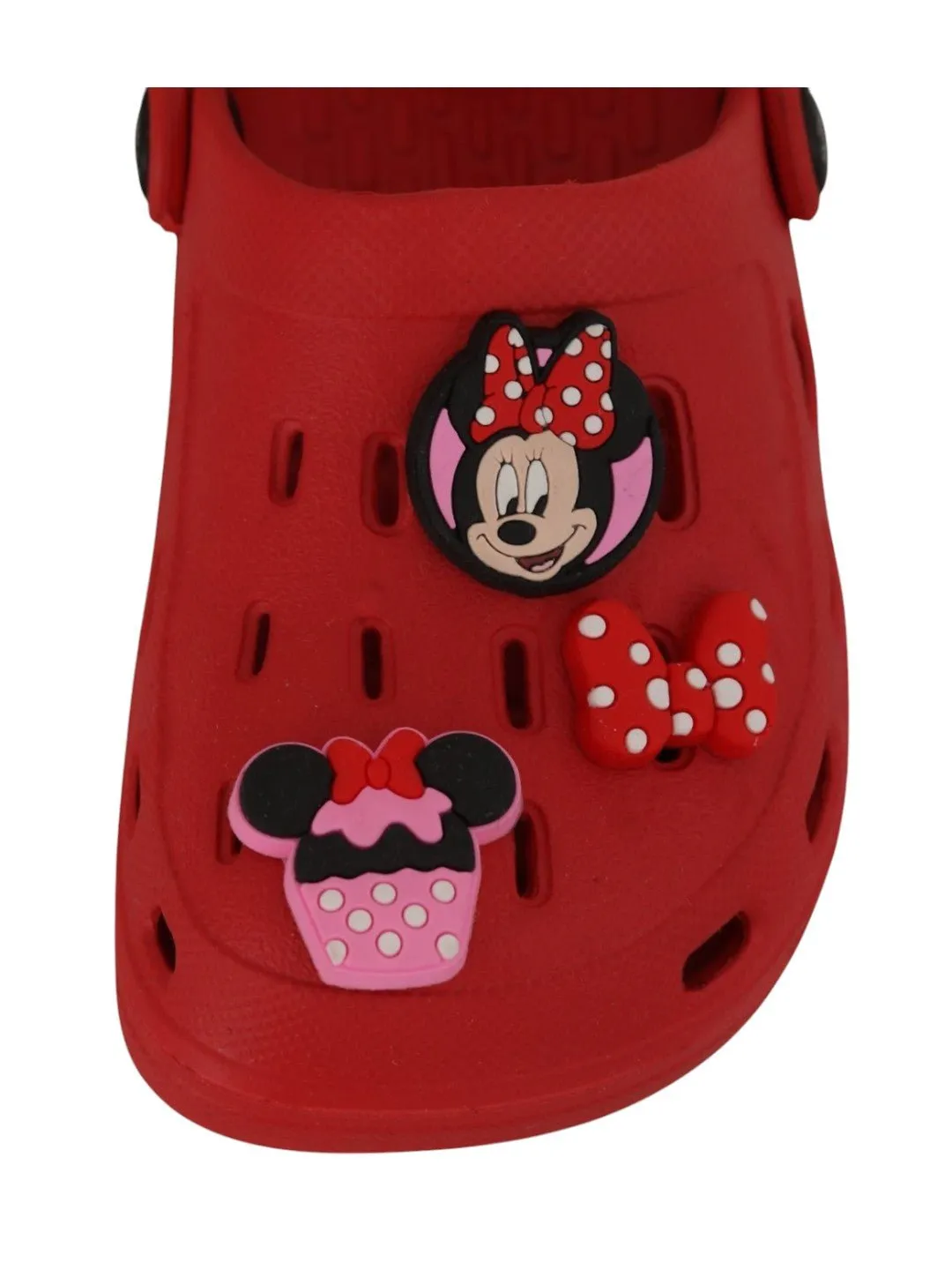 Yellow Bee Girls’ Disney Mickey & Minnie Mouse Clogs with Bow, Gloves & Cupcake Charms – Red