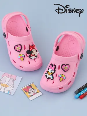Yellow Bee Girls Disney Minnie Mouse, Daisy Duck Clogs with Vibrant Heart & Diamond Accents - Pink