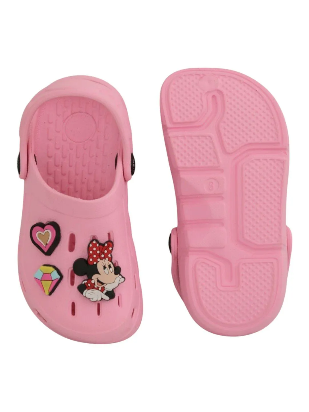 Yellow Bee Girls Disney Minnie Mouse, Daisy Duck Clogs with Vibrant Heart & Diamond Accents - Pink