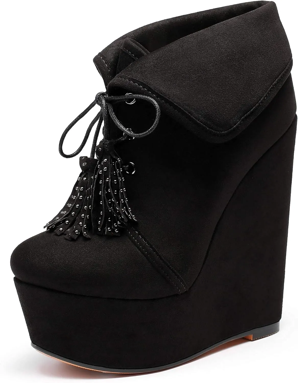 YODEKS Women's Lace Up Round Toe Wedge Boots Platform High Heel Ankle Booties Elegant Party Dress Boot