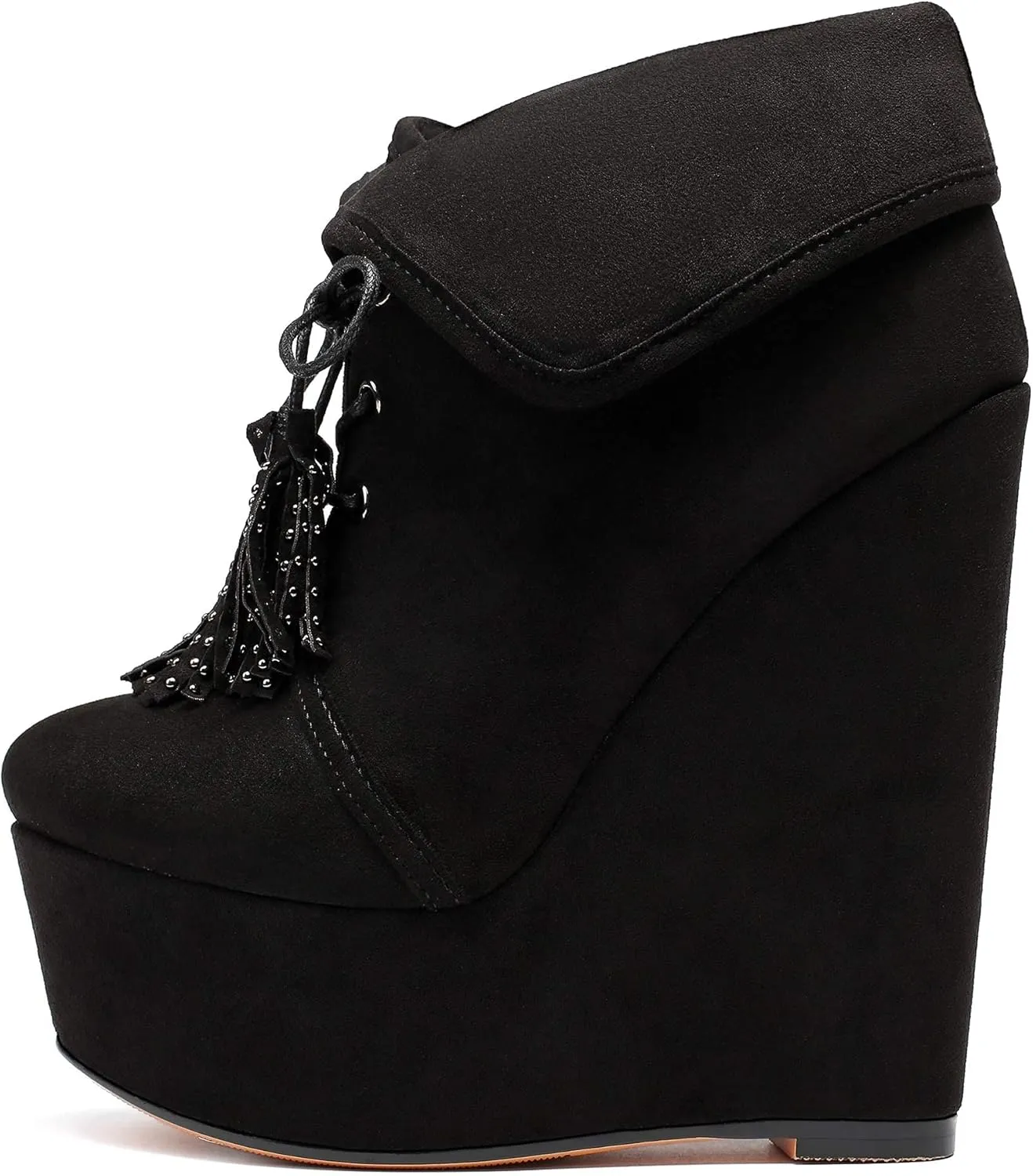 YODEKS Women's Lace Up Round Toe Wedge Boots Platform High Heel Ankle Booties Elegant Party Dress Boot