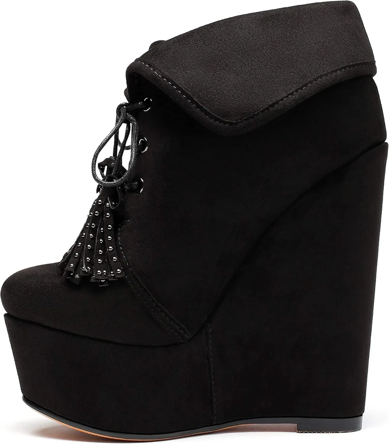 YODEKS Women's Lace Up Round Toe Wedge Boots Platform High Heel Ankle Booties Elegant Party Dress Boot