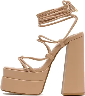 Yolkomo Platform Lace Up Heels for Women Square Open Toe Chunky High Heeled Sandals