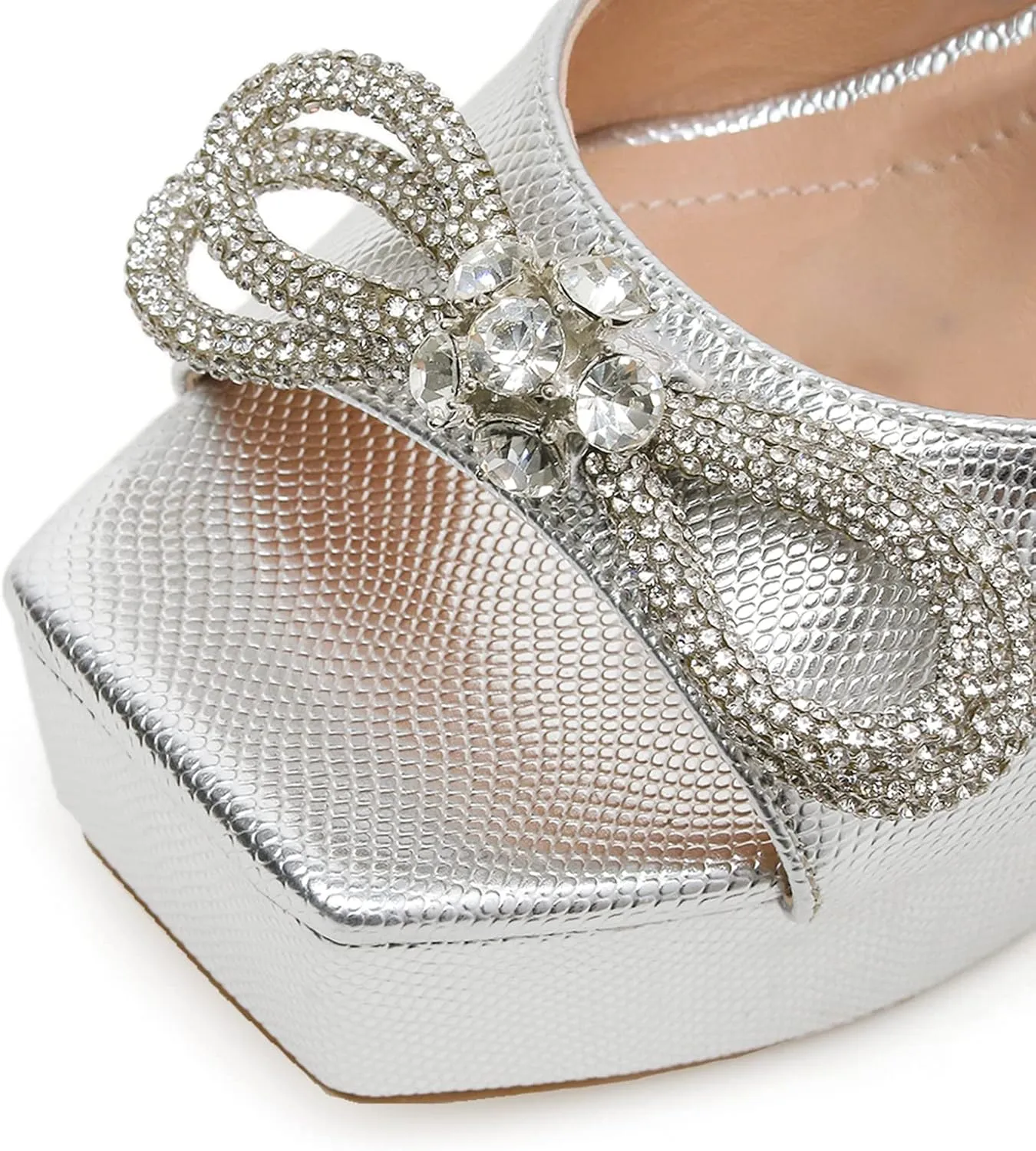 Yolkomo Women's Platform Chunky Heel Sandals Square Toe Rhinestone Bow Heels
