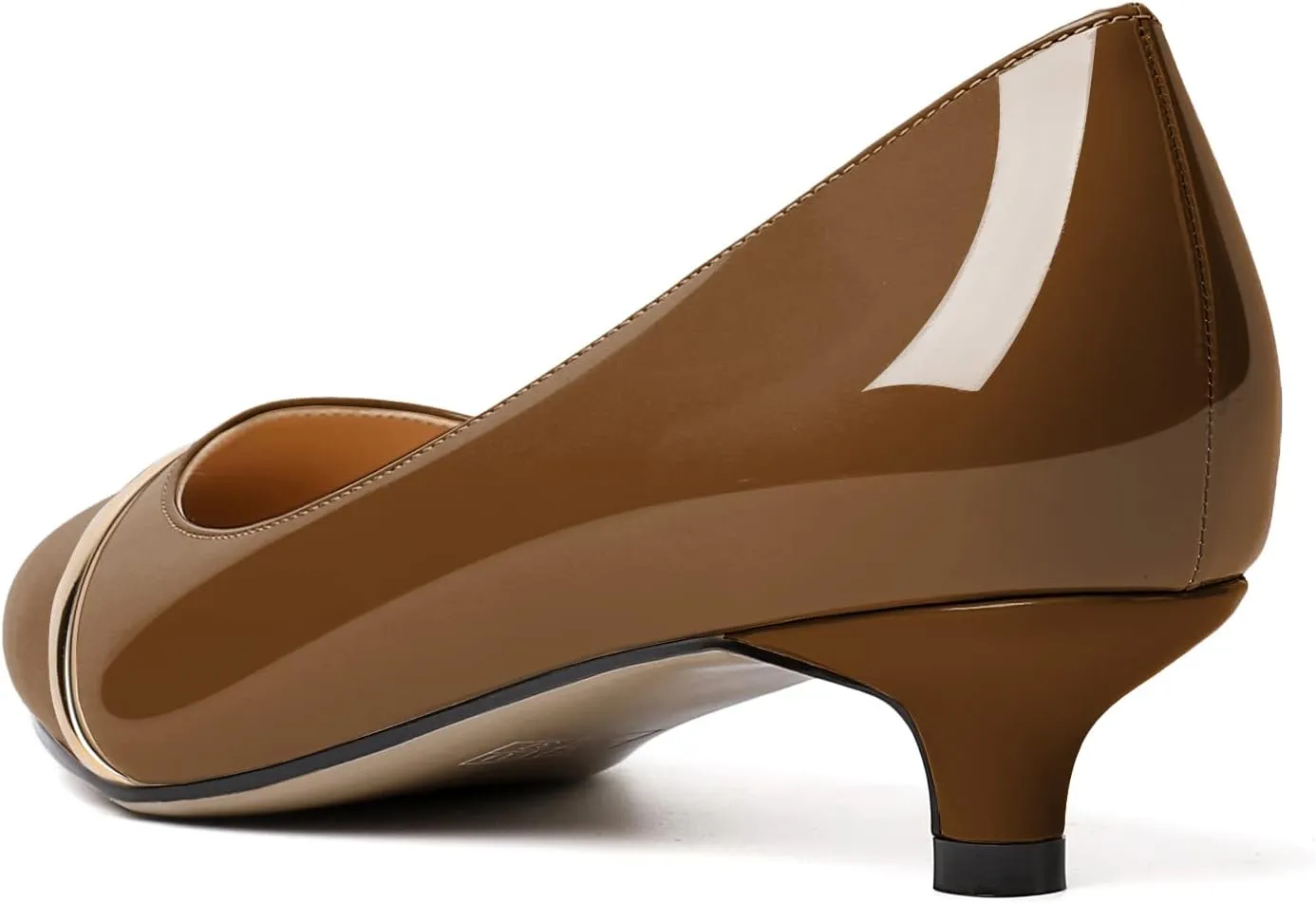 Zamikoo Women Pumps Kitten Heel Pointed Toe 1.5 Inches Stylish Instep Gold Strap Leather Patent Elegant Dress Shoes US Size 5- Size 13