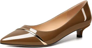 Zamikoo Women Pumps Kitten Heel Pointed Toe 1.5 Inches Stylish Instep Gold Strap Leather Patent Elegant Dress Shoes US Size 5- Size 13