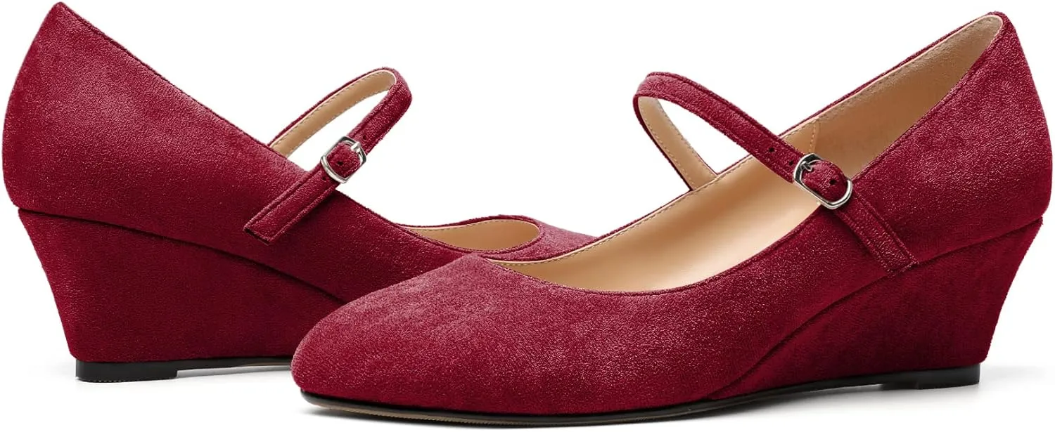 Zamikoo Women's Mary Jane Wedge Low Heel Pumps 2 Inch Round Toe Wedge Heels Dress Shoes for Office Wedding Party