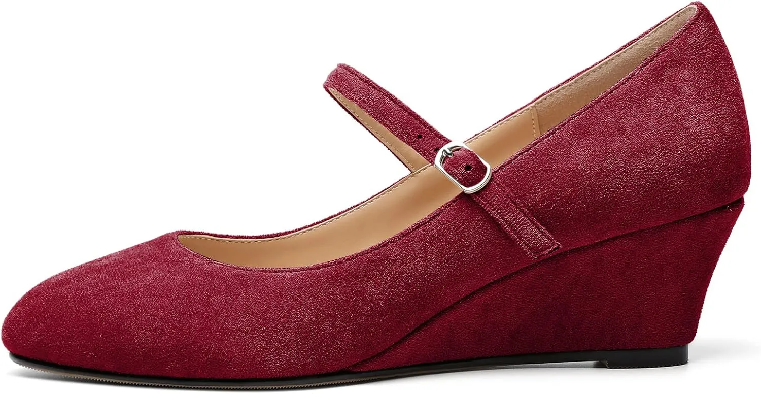 Zamikoo Women's Mary Jane Wedge Low Heel Pumps 2 Inch Round Toe Wedge Heels Dress Shoes for Office Wedding Party