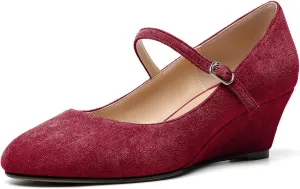 Zamikoo Women's Mary Jane Wedge Low Heel Pumps 2 Inch Round Toe Wedge Heels Dress Shoes for Office Wedding Party