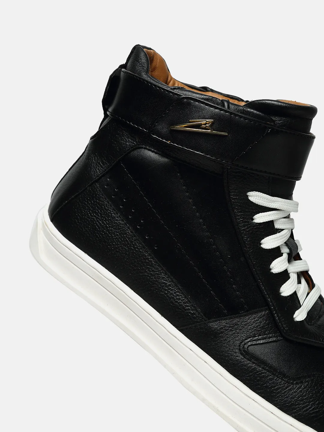 ZH I - BLACK - Black High-Top Leather Sneakers