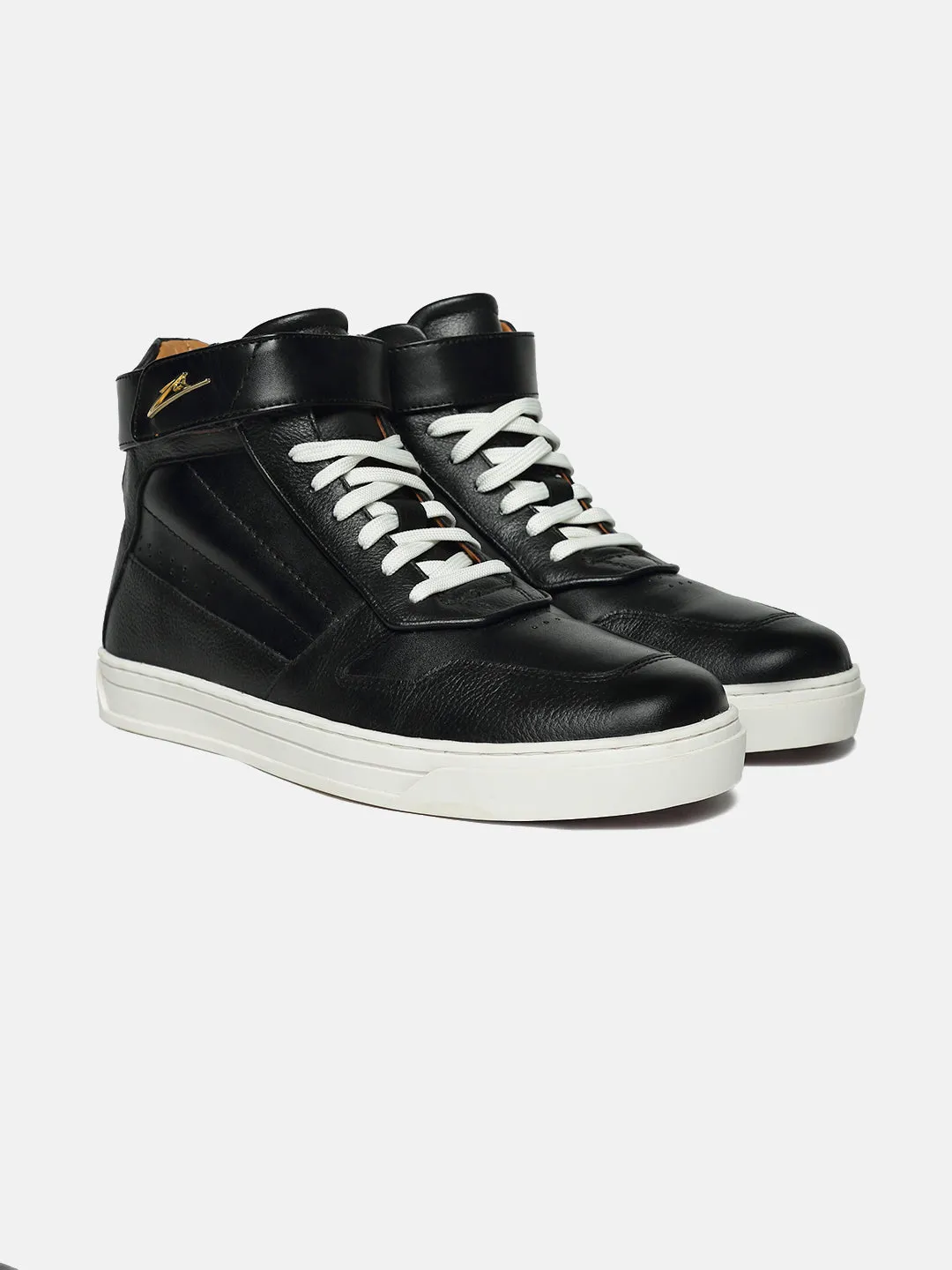 ZH I - BLACK - Black High-Top Leather Sneakers
