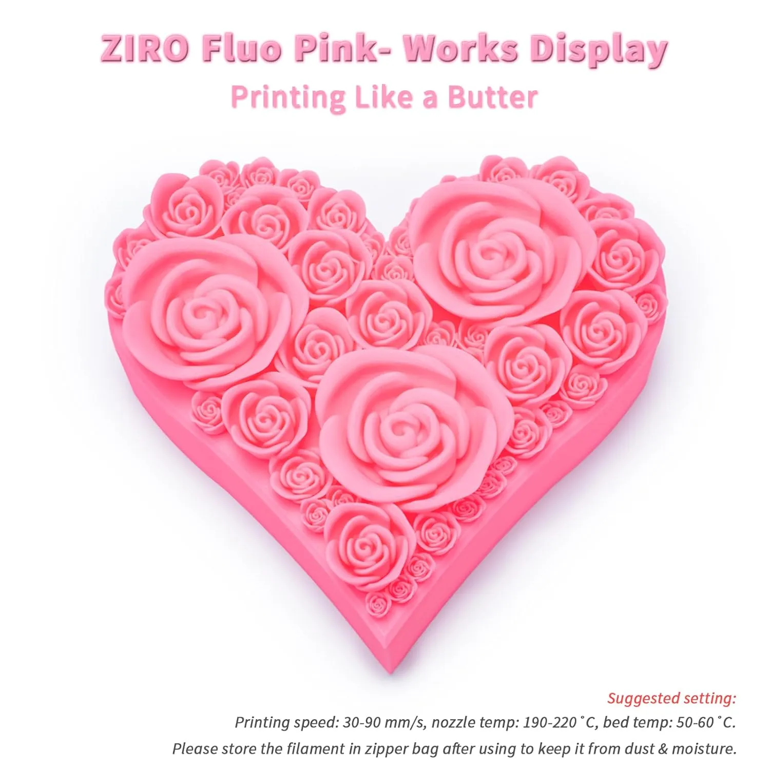 ZIRO Fluorescence 1.75mm PLA Filament, Luminous ONLY by UV Light, Glow Effect Bright Color PLA, Dimensional Accuracy  /- 0.03mm, Fit for Most FDM 3D Printers and Pen, 1KG Spool, Fluo Pink