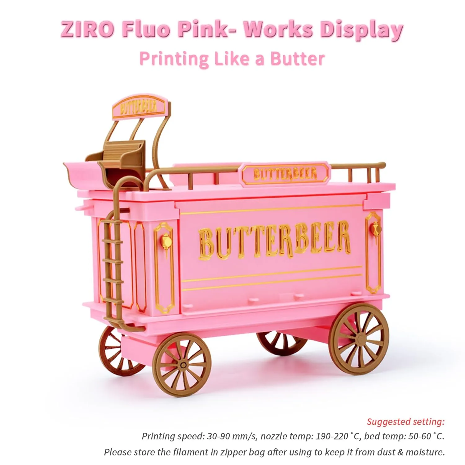 ZIRO Fluorescence 1.75mm PLA Filament, Luminous ONLY by UV Light, Glow Effect Bright Color PLA, Dimensional Accuracy  /- 0.03mm, Fit for Most FDM 3D Printers and Pen, 1KG Spool, Fluo Pink