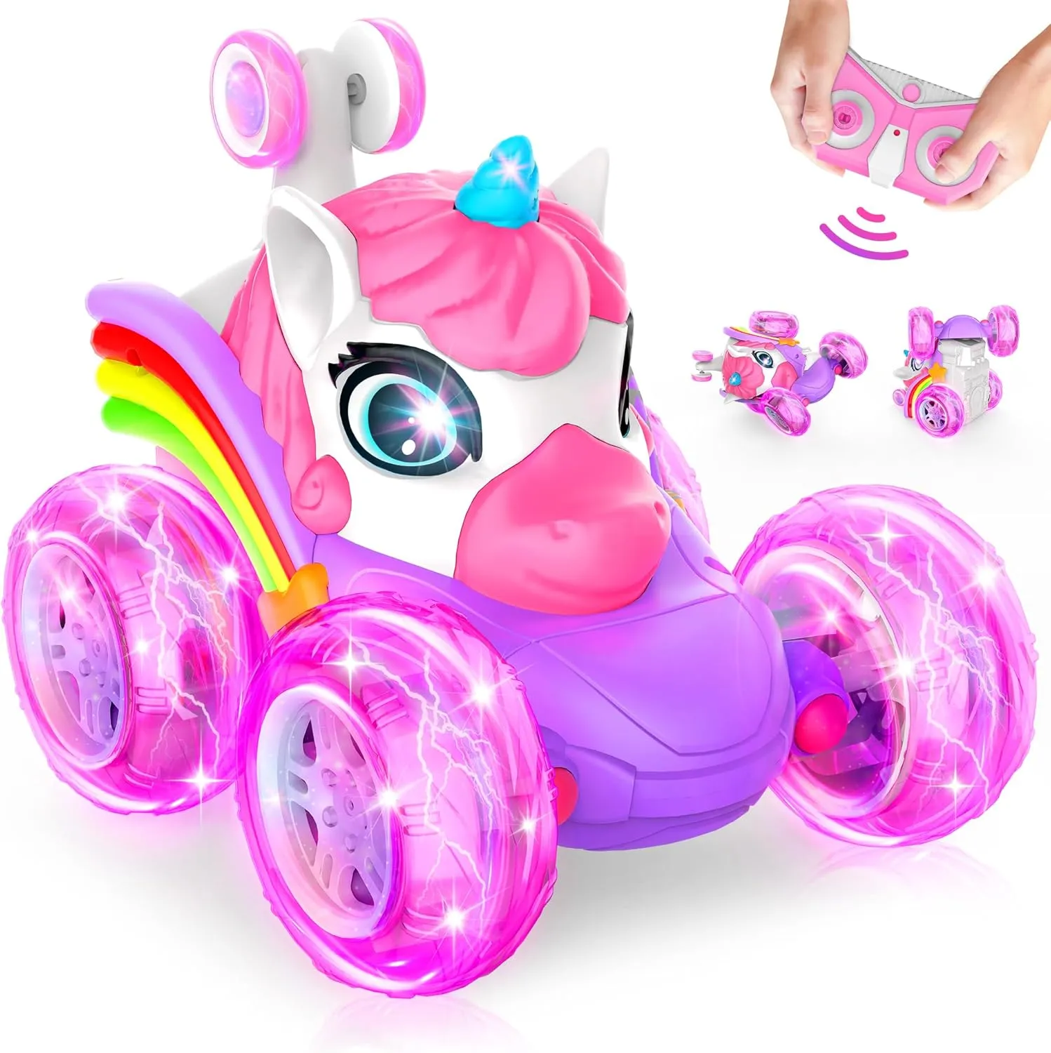 ZIZZ RC Cars for Girl Age 4-8 - Pink Remote Control Car for Girls, RC Stunt Car 360° Rotating Crawler with Headlights Cars Toys for 4 5 6 7 8  Year Old Girl-Birthday
